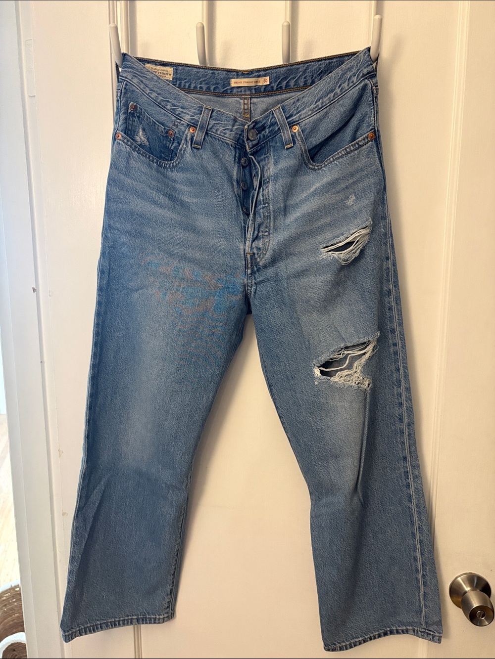 Levi's Medium Blue Ripped Cropped Jeans
